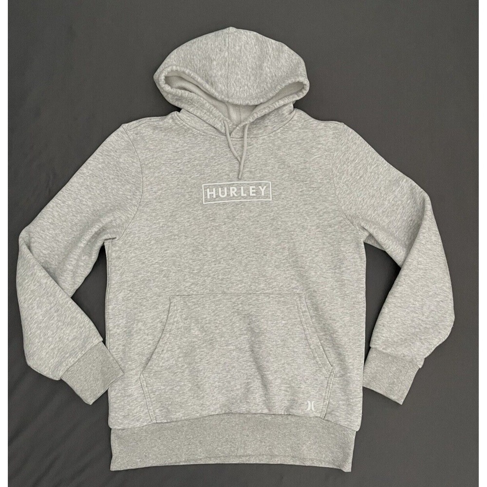 Hurley Womens Small Hoodie Sweater Gray Long Sleeve Pullover Logo Front Pocket - Picture 4 of 13